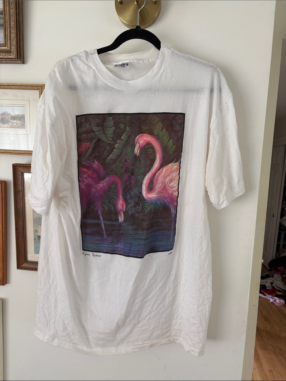 Vintage 1991 cotton XL White Graphic Flamingo T-Shirt